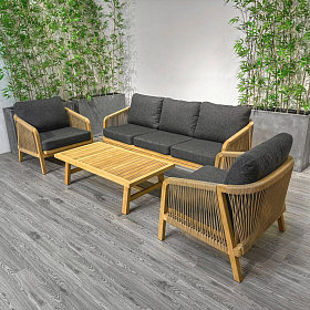 Лаунж зона Ideal Patio LEONOREN с трехместным диваном и плетеным роупом фото